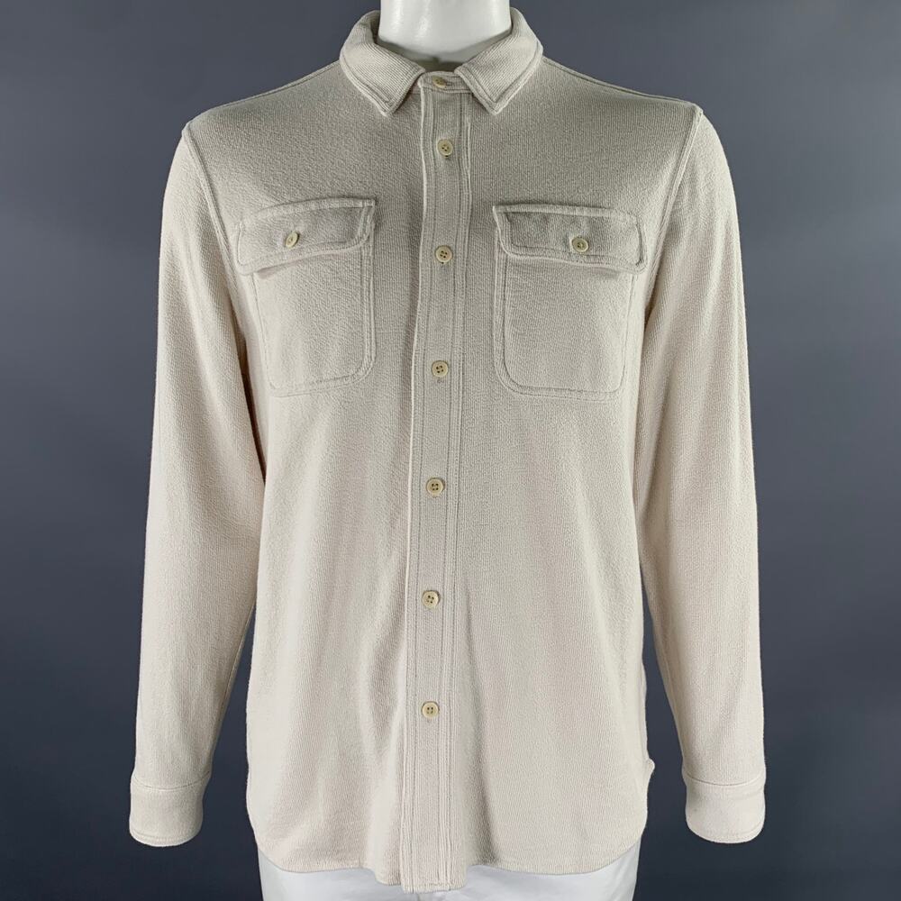 J.CREW Size L Off White Knit Cotton Blend Long Sleeve Shirt